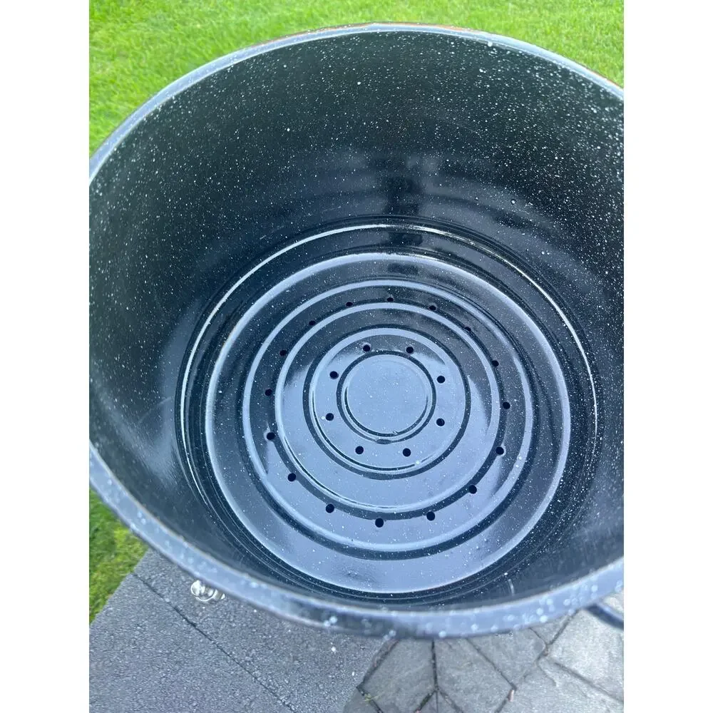 Speckled Enamel Black Double Steam Pot 15” Lobster Clam Broth Spigot - 4 Pc Set